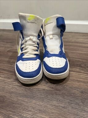 Nike Kids White, Blue & Neon Yellow High-Top Sneakers